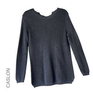 CASLON | NWOT BLUE COTTON RIBBED TIE-BACK TUNIC SWEATER | EXTRA SMALL